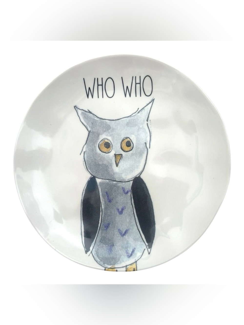 Rae Dunn Magenta Halloween Salad Plates 8” Owl Who Who Witchy Melamine White